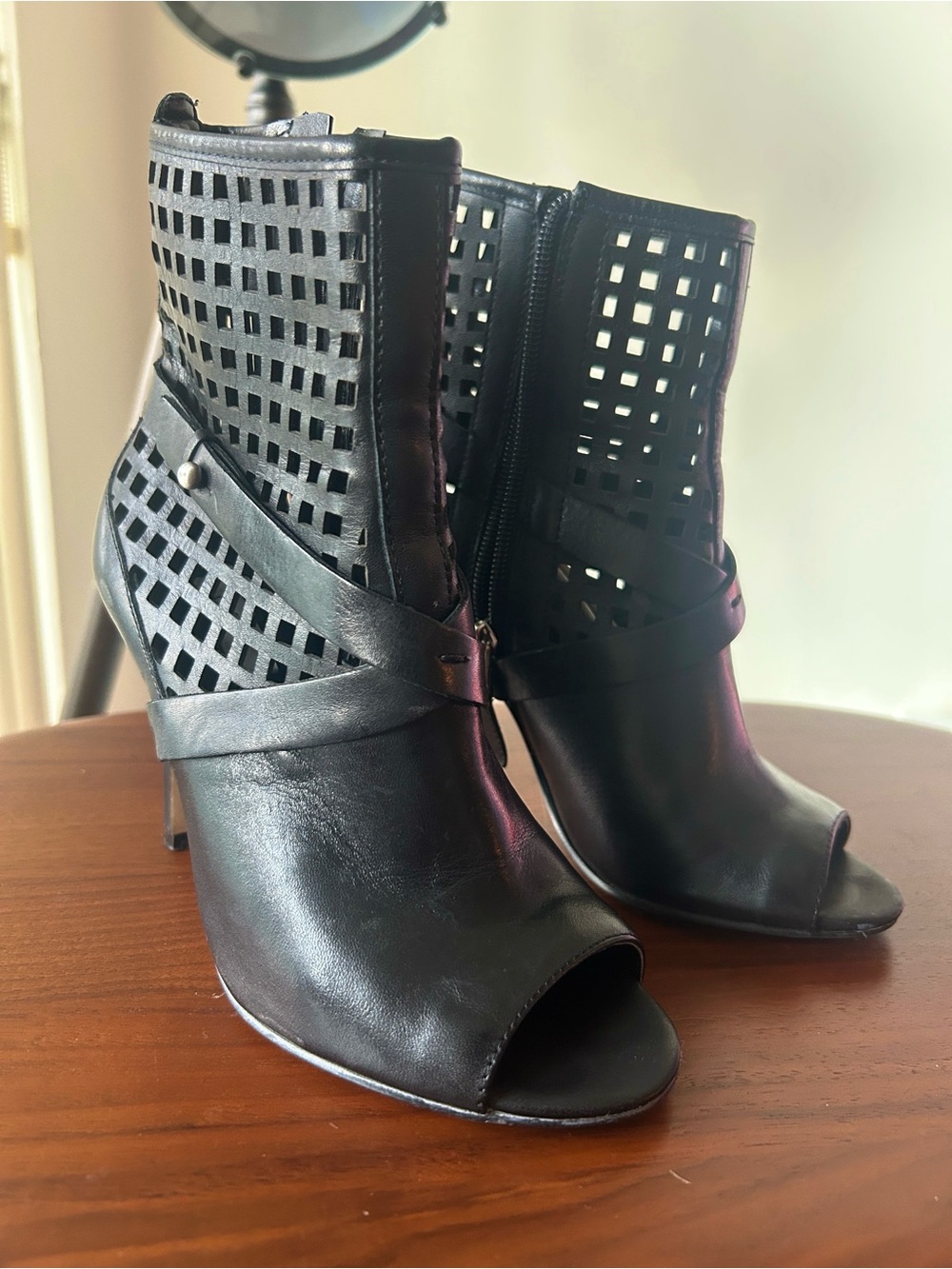 Guess Black Cutout Peep-Toe Ankle Boots